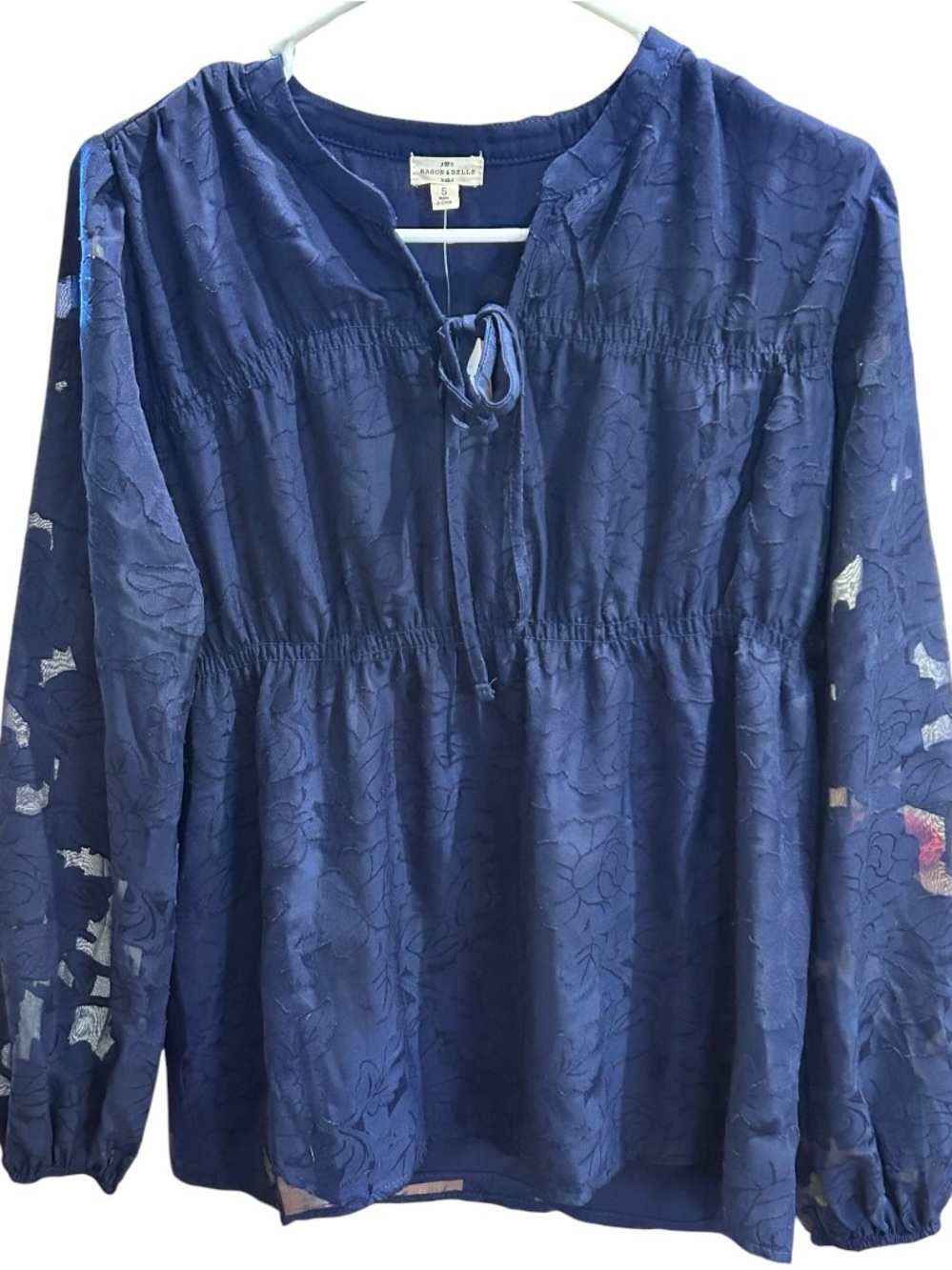 NWT Mason & Belle Navy Burnout Floral Boho Peasant Blouse Small - Picture 2 of 5